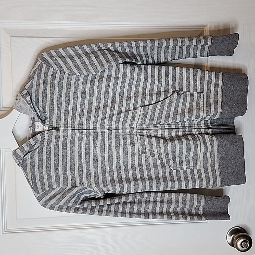 Tea Collection Striped Jersey Long Sleeve Hooded Jacket, Girls Size 12